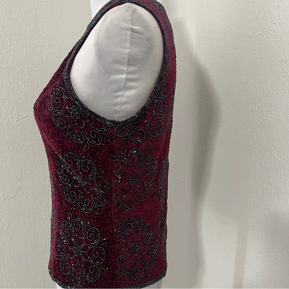 Vintage Paradise NY Medium Wine Color Embellished Sleeveless Lined Back Zip Top - Picture 4 of 14